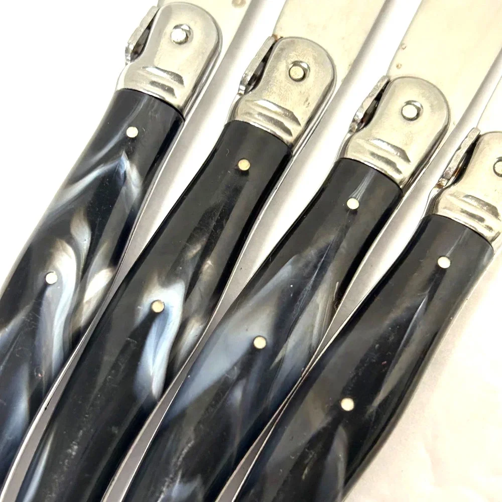 Vintage Crofton Black Marbled Bumble Bee Serrated Steel Steak Knives 9